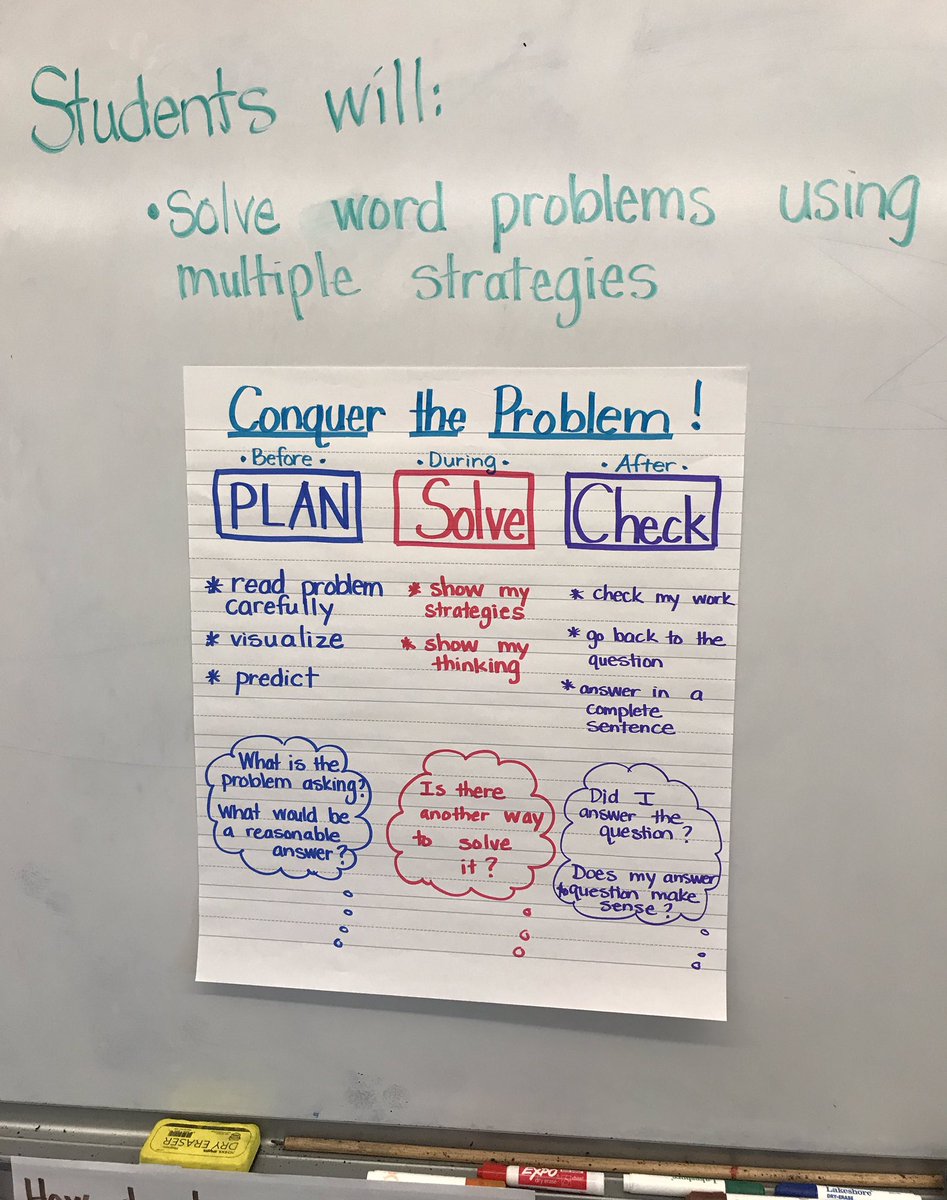 2Plympton's tweet photo. Students planned, solved and explained how they solved math word problems. They used multiple strategies to solve the same problem. #arrowway #numberlines #numberbonds #vertical #quicktens #drawapicture #placevaluechart https://t.co/IxIHll8Bft