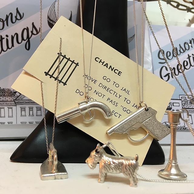 Available from @founde17 inside the market. Silver plated monopoly &amp; cluedo pieces complete with sterling silver chain. Back in stock! #christmas #gifts #vintage #retro #boardgames #market #local #walthamstow #woodstreet #e17 #jewellery #scottiedog #west… ift.tt/2R9VGRn