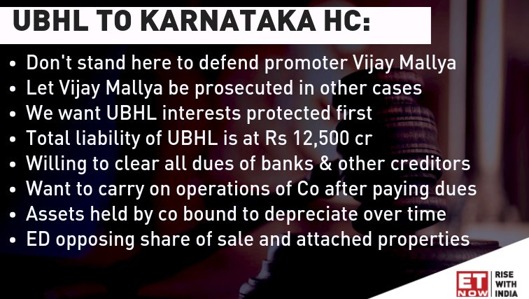 ETNOWlive's tweet photo. UBHL to Karnataka High Court: Let Vijay Mallya be prosecuted in other cases; want UBHL interests protected first. Willing to clear all dues of banks & other creditors which stand at Rs 12,500 cr at present #MallyaGate #VijayMallya https://t.co/wa1tBXiiSY