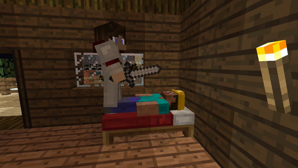 NaesoLeBeau's tweet image. So huuh... My guard is trying to do stuff with my sleeping miner. #customnpc #minecraft