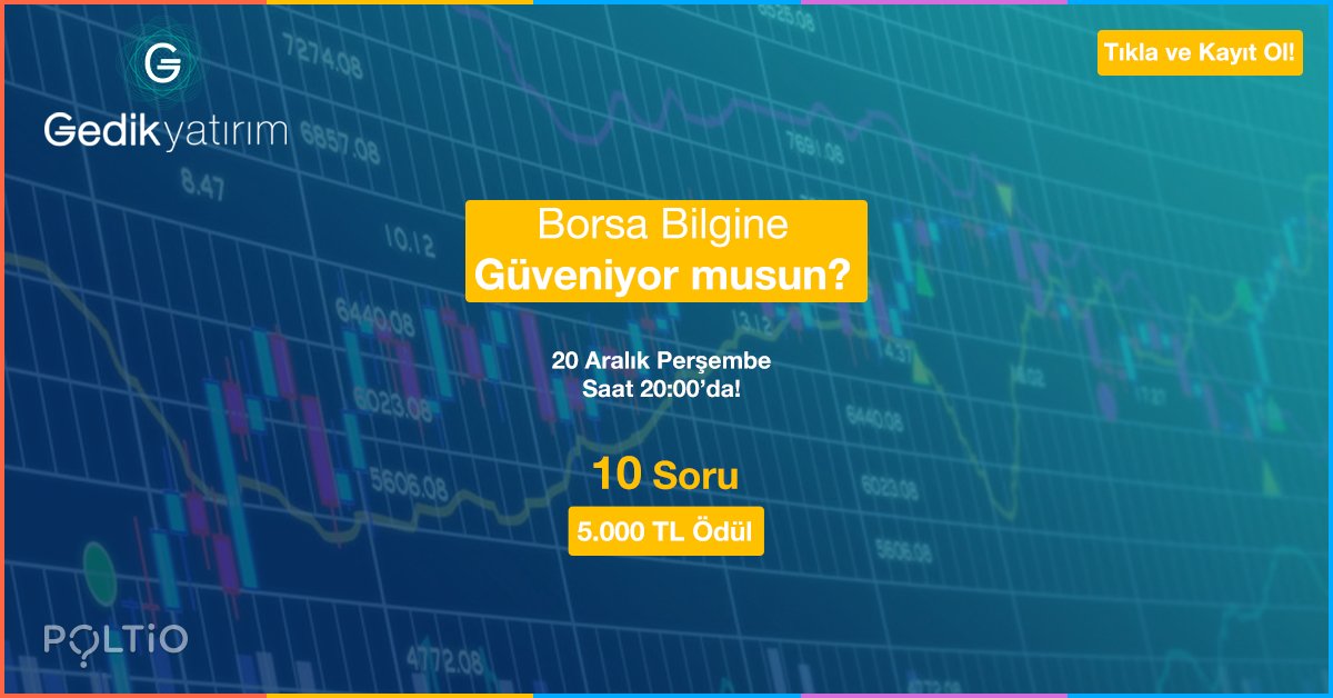 Gedik Yatırım sponsorluğunda Türkiye'nin ilk "Borsa" ile ilgili nakit ödüllü bilgi yarışması, 20 Aralık Perşembe saat 20:00'da! 10 soruyu doğru cevaplayanlar 5 Bin TL'yi paylaşıyor.
kazandirangerisayim.com