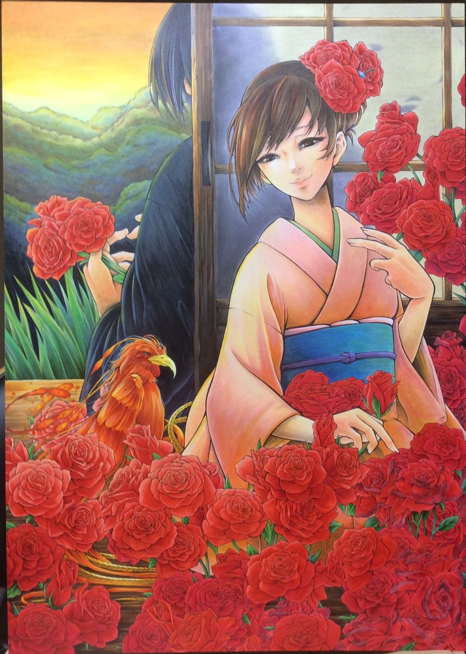 Hiro兄 消える事の無い燈 背中の温もりを知ってしまったら 辛くなるのだろうか 999本の薔薇 何度生まれ変わってもあなたを愛する オリジナルイラスト 和 イラスト コピック アナログイラスト 和風イラスト Illustration Art Copic