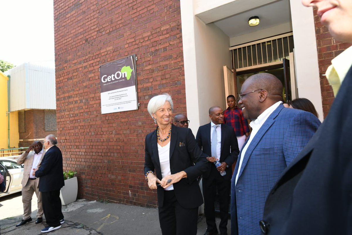 Lagarde's tweet photo. Inspired and grateful for the work organizations like @GetOnManager are doing to help fight youth unemployment - preparing and empowering young people to find jobs or start their own businesses. https://t.co/9cE8vHpLsD