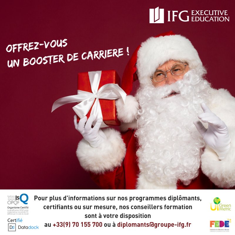 IFG_EE's tweet photo. Se former ou consolider ses compétences ? Un cadeau qui a du sens !
#formationExecutive #formationContinue #compétences #carriere #Management #Marketing #MarketingDigital #innovation #RSE #DD #TranstionEcologique #finances #relationClient #Langues #seformertoutaulongdesavie https://t.co/LsKOaGKGyn