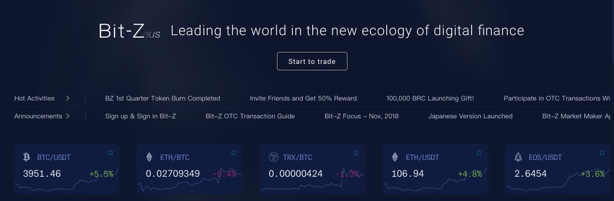 #SWTCCoin listed exchange: #Bit-Z

Currency pair: #SWTC-#ETH

Bit-Z founded in 2016 in Hong Kong, is one of the most popular digital assets trading exchanges. Bit-Z is committed to providing the most efficient and secure service.

bitz.com/exchange/swtc_…