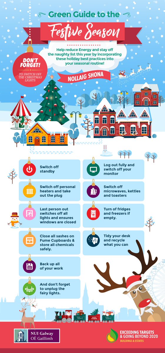 Great tips from @GreenCampusNUIG on reducing #energy consumption over Christmas and in the New Year.