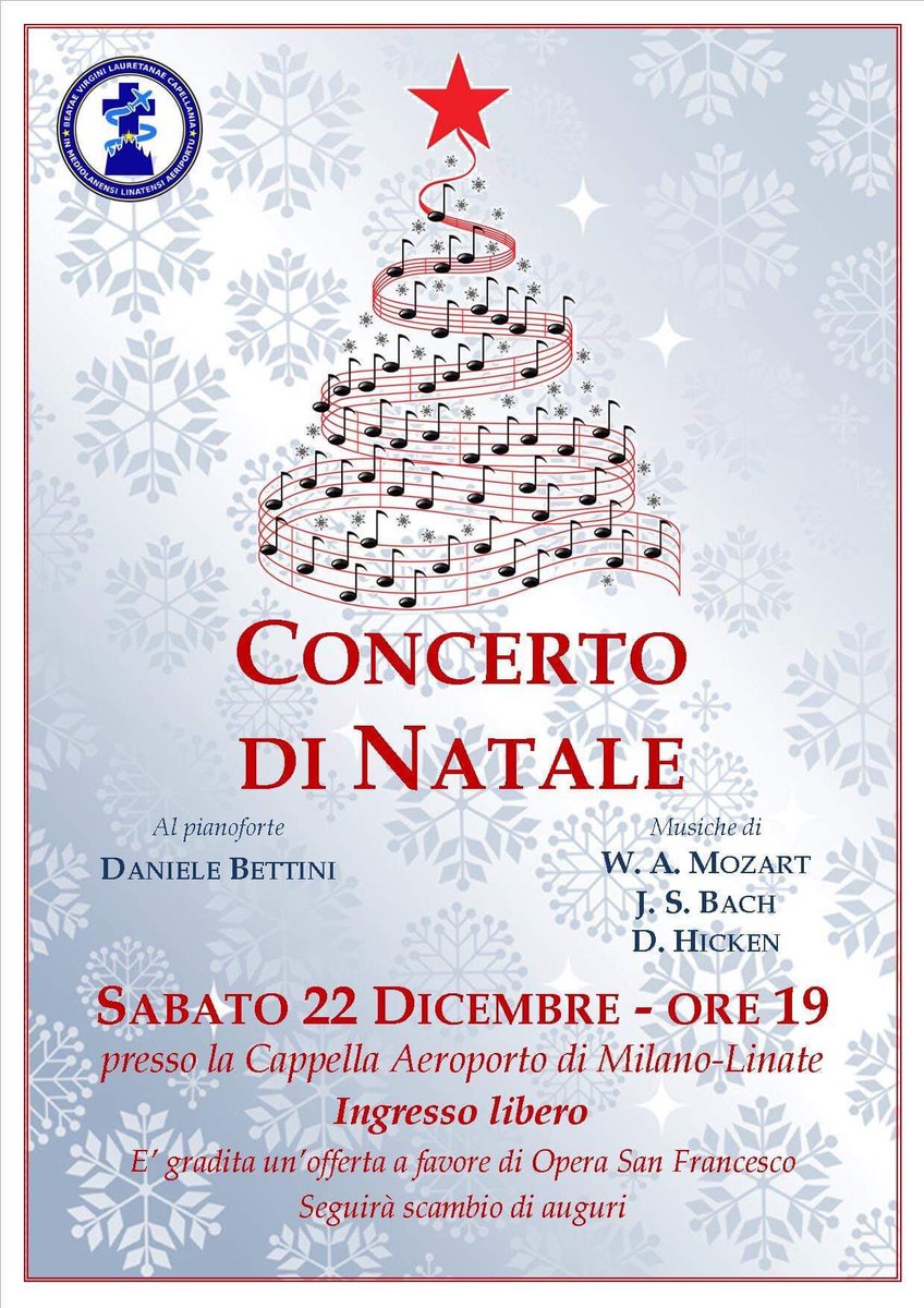 CappellaLinate's tweet photo. #Sabato 22 #Dicembre alle ore 19 #Concerto di #Natale nella #Cappella dell’#Aeroporto di #Linate.
#Saturday #Deceber 22 at 7pm #Christmas #Concert at #Milan #Linate #Airport #Chapel.
@chiesadimilano @IACAChaplains @aviazionecivile @aptlombardi @opera_francesco https://t.co/dN4lWyqbPM