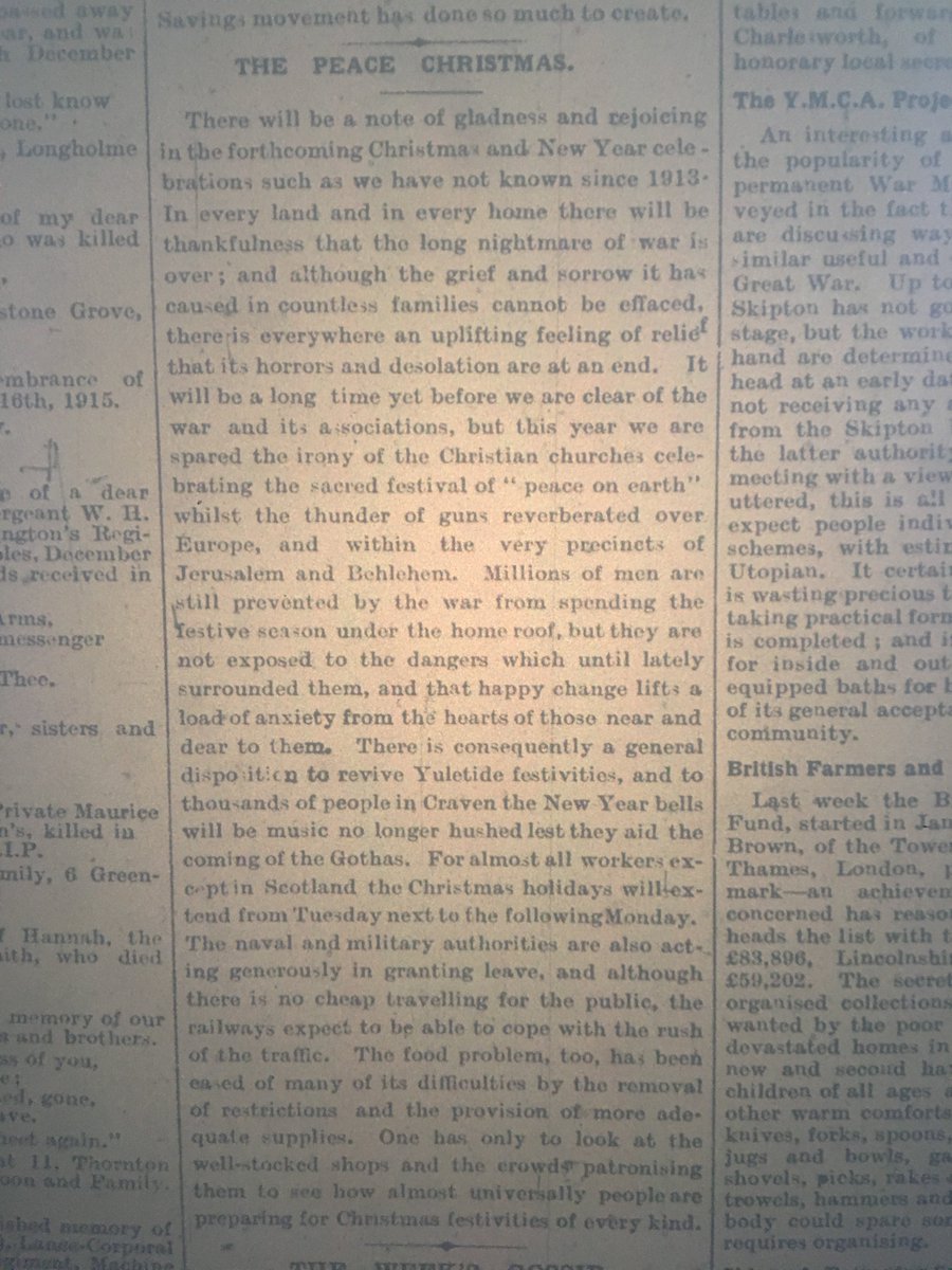 CravenFWW's tweet photo. #Thisweek 100yearsago With war ended, the Craven Herald welcomes "the Peace Christmas" @CravenHerald @nycclibraries #Skipton #WW1 https://t.co/dijiu2WAhy