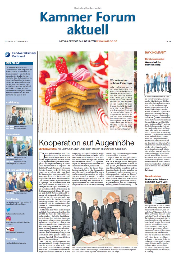 hwkdortmund's tweet photo. Die letzte Ausgabe vom #Kammerforum für dieses Jahr ist da: Kammer-Präsident Berthold Schröder empfing zum #Obermeistertag 2018 und eine Dortmunder #Tischlerin gewann den #DesignTalente-Wettbewerb. https://t.co/WSVaR9u3EF
#HWK #Dortmund #Handwerk #Hwkde #Handwerksblatt https://t.co/0RFULaXqjd