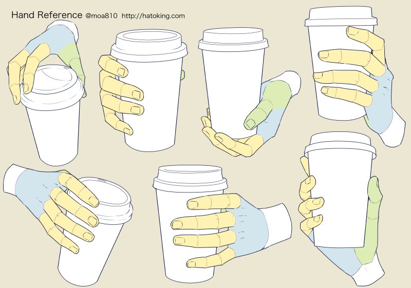【お知らせ】トレスOKな手のイラスト資料集に「紙カップ（Paper cup）」を追加しました。モデルに使用したのはスタバのトールサイズ。  http://hatoking.com/journal/4352.html