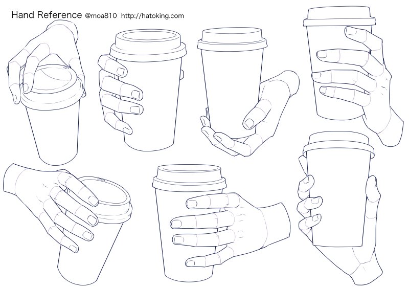 【お知らせ】トレスOKな手のイラスト資料集に「紙カップ（Paper cup）」を追加しました。モデルに使用したのはスタバのトールサイズ。  http://hatoking.com/journal/4352.html