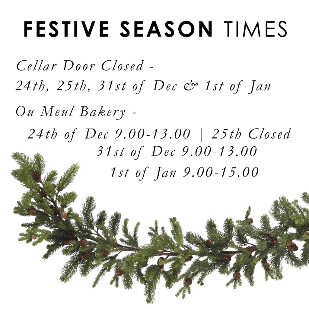 Visiting us over the Festive Season?
@DuToitskloof <a href="/oumeulbakkery/">Ou Meul Bakkery</a>