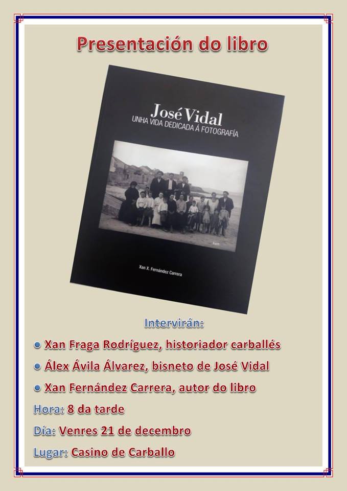 #NadalCultural
O <a href="/Casino1889/">Casino1889</a> acollerá este venres 21 (20.00 horas) a presentación do libro "José Vidal, unha vida dedicada á fotografía", do autor Xan Fernández Carrera. 
carballo.org/axenda.php?id=…