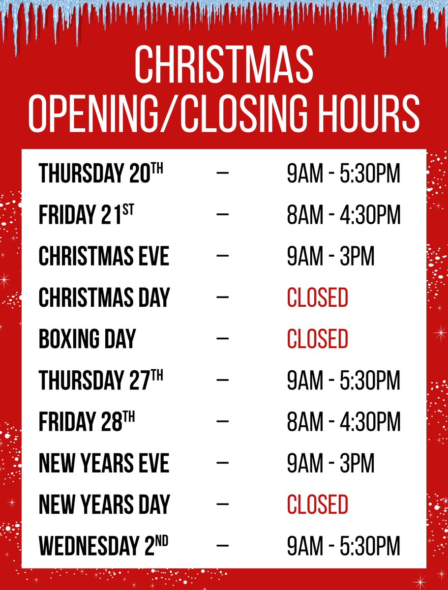 MachineTapping's tweet image. If you&apos;re looking to visit our showroom or contacting a Product Specialist over the Christmas period, don&apos;t get caught out.

See below for our Christmas opening/closing hours 🎅🏽🕰️