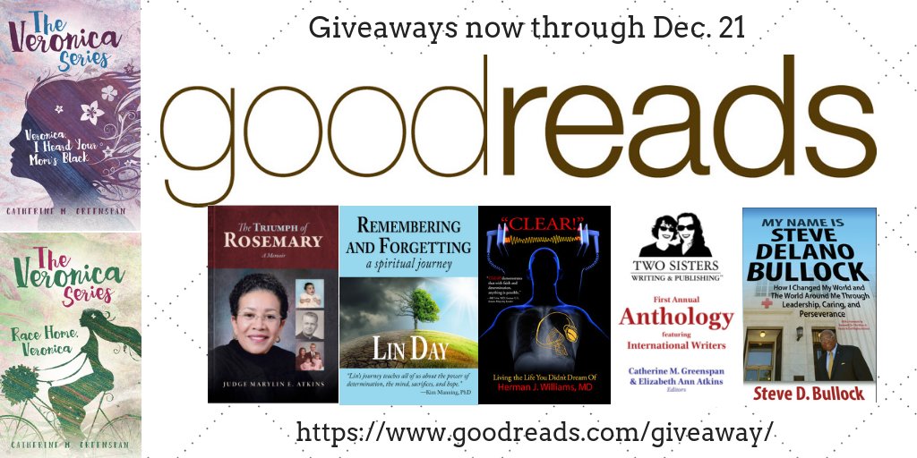 2sisterswriting's tweet photo. @goodreads #giveaways ending 12/21 #memoir #amazon #goodbooks #amreading #rememberingandforgetting #triumph #spiritual #healing #wisdom @detroitnews @IARTG#thetriumphofrosemary #clearlivingthelife #yalit #mynameisstevedbullock #theveronicaseries #anthology https://t.co/MCabIPORHr https://t.co/r1rZbXhgxP