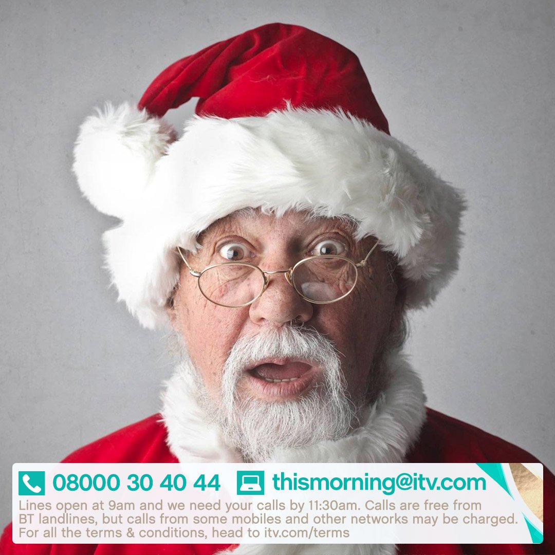 In today's phone-in... Santa Claus is taking a break from his workshop as he joins us in the studio to take your calls 🎅

📞 08000 30 40 44 ✉️ thismorning@itv.com 📲 This Morning app