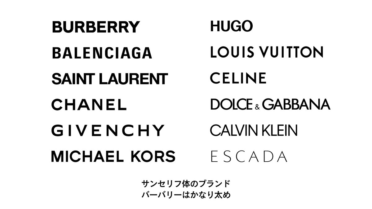 ショねこ Twitter પર ハイブランドのロゴの太さみんな似てない と思って調べたらいろんなのがあった話