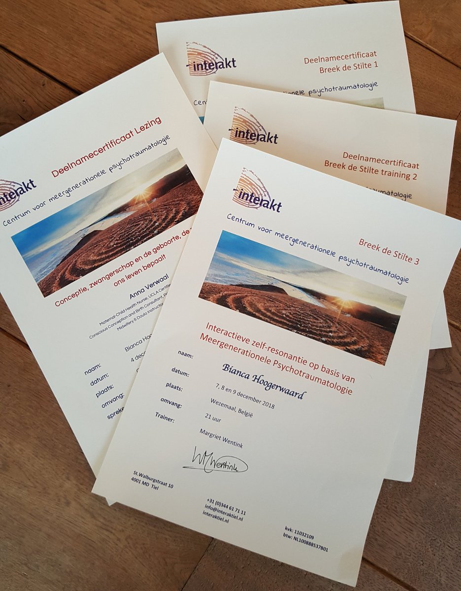 Heel blij met mijn verdiepingen in de psychotraumatologie. Een boeiende opleiding waarvan ik steeds meer de vruchten aan het plukken ben!