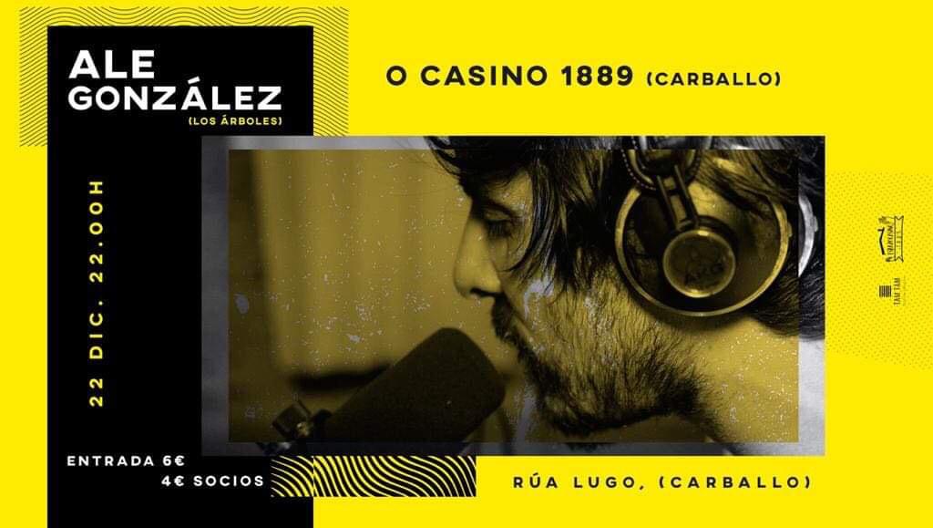 #NadalCultural
O cantante e compositor de Los Árboles, Ale González, ofrecerá este sábado 22 no <a href="/Casino1889/">Casino1889</a> (22.00 horas) un concerto acústico, a piano e voz, sobre o seu último disco "Ensayo y Error".
carballo.org/axenda.php?id=…