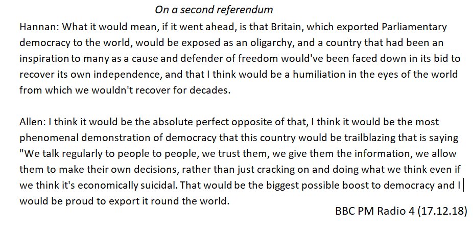 localnotail's tweet photo. And if you can't listen, here is the transcript of Daniel Hannan & Heidi Allen's position on a second referendum.
#EUref2 #FinalSay #PeoplesVote #FairVoteNow https://t.co/bnjXo6FSjP