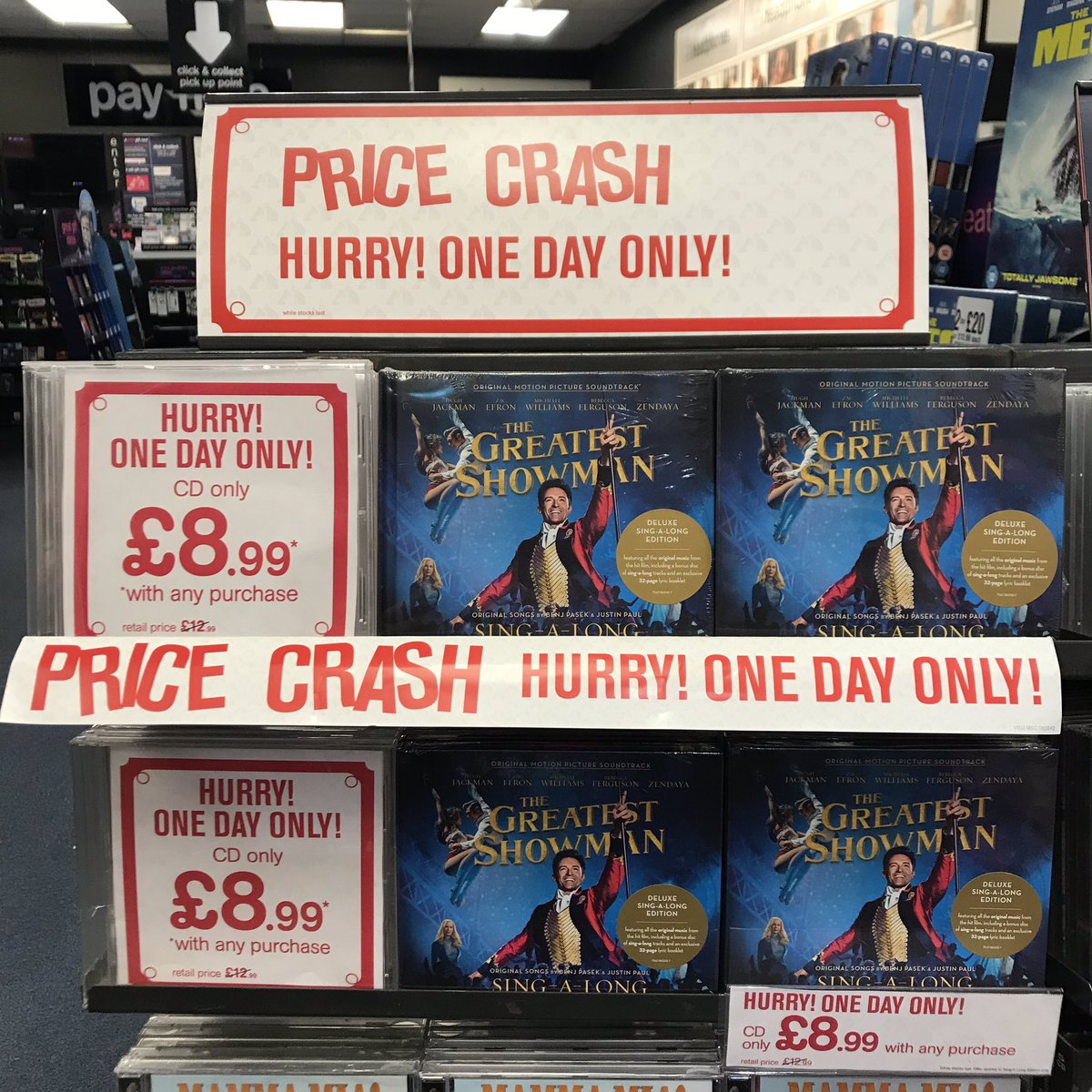 Our Greatest deal yet! #TheGreatestShowman sing-a-long for £8.99 today only!! <a href="/hmvCroydon/">hmv Croydon</a> #HMVDailyDeals