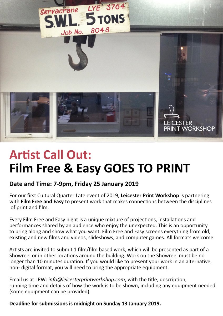 LeicesterPrint's tweet image. Show your films at Leicester Print Workshop! Artist call out for films that make connections between print and film to show at this collaboration between us and Film Free &amp;amp; Easy. Deadline for entries is Sunday 13th January 2019.