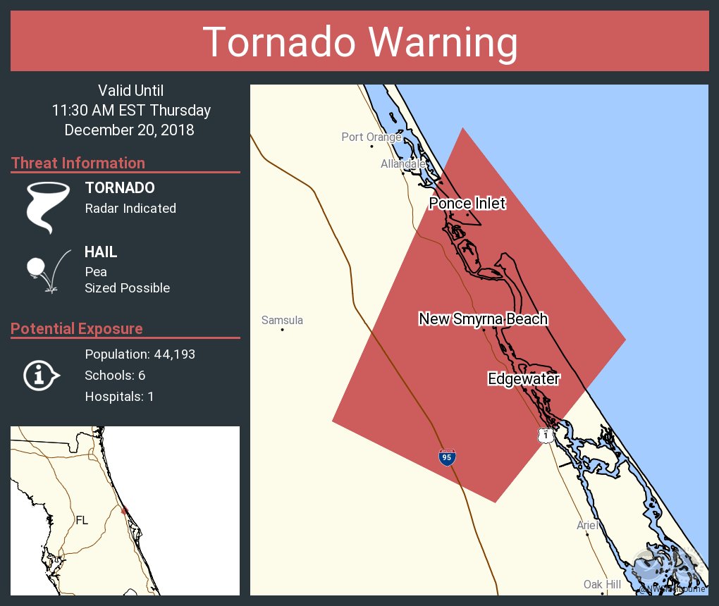 Nws Tornado Tornado Warning Continues For New Smyrna Beach Fl Edgewater Fl Ponce Inlet Fl Until 11 30 Am Est