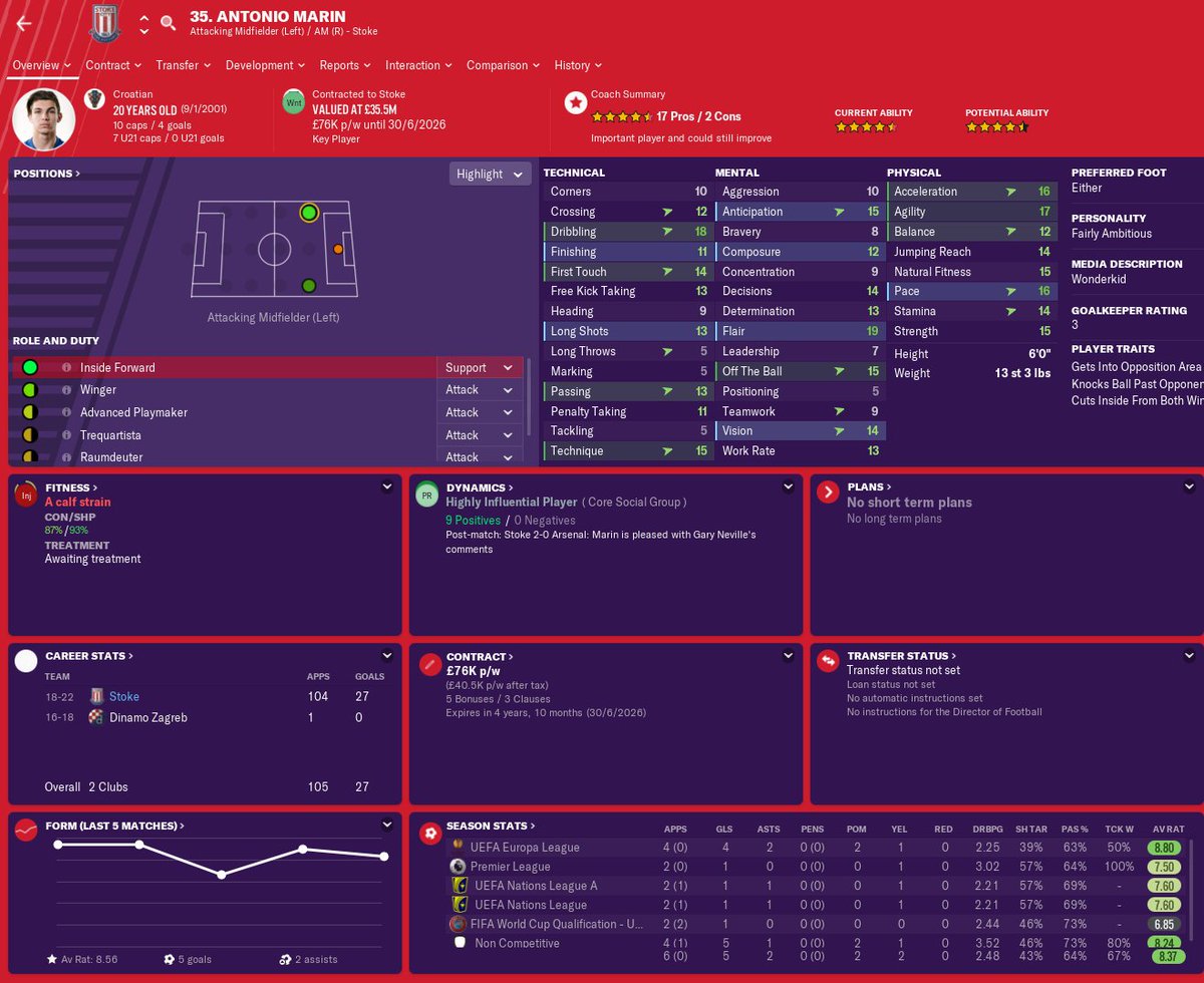 fm_radar's tweet photo. Current starting XI. Standout players being Burkardt and Marin, also just picked up this newgen from Koln for 22.5m which to me seems like a bargain as i can see him turning out world class. https://t.co/3mAj16xEf5