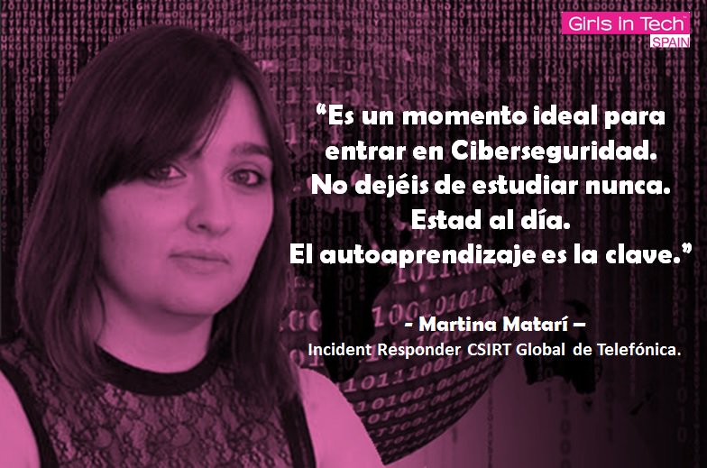 empowerteches's tweet photo. ¡Martina Matarí una mujer referente en el sector de la #ciberseguridad! Trabaja en CSIRT Global Telefónica S.A.. Fundadora de @Hackers_Garage. Con más de 8 años de experiencia en el sector de la #cybersegurity y certificaciones CEH y OSCP. #mujeresreferentes #womencybersegurity https://t.co/Sw70w4VJlV