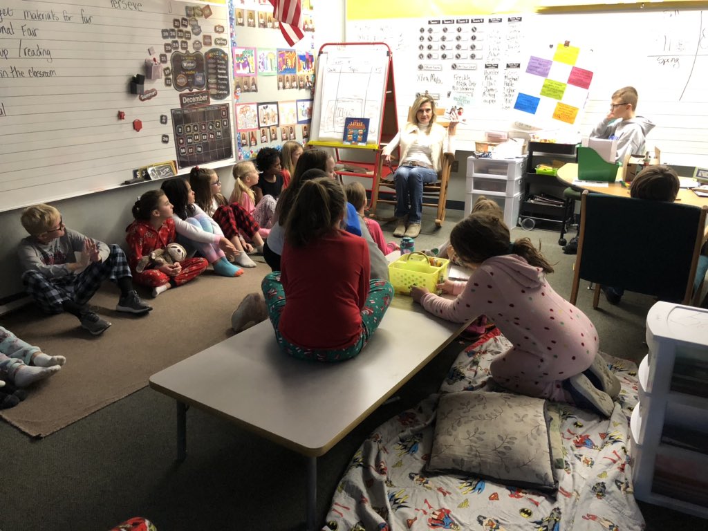 Miss_Rose_123's tweet photo. I wish I could bottle up the feeling in our classroom, today. We have the fireplace going, kids are in pj’s and we invited friends to read to us. It’s #SnowBetterTimeToRead and I’m loving these moments with my nuggets! Thanks @LynnLaffeyGES Mrs. Keller Mrs. lamb and Mrs. Watkins https://t.co/ioy4DZm5Kd