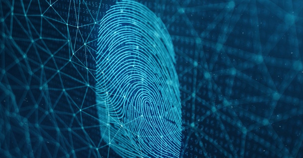 Digital visual of a blue fingerprint
