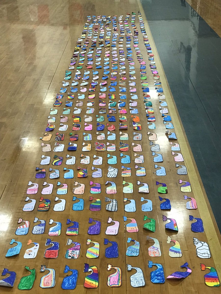 Health_Hustle's tweet photo. #WhalesForACause @FirstBook @vineyardvines We finally had a chance to lay out all 383 whales that were colored at #HealthHustle18! So excited to help give books to kids! (It was hard to get them all in a Pic!!) https://t.co/jCHBLIKzjX