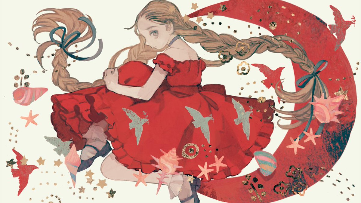 1girl dress braid solo red dress long hair twin braids  illustration images