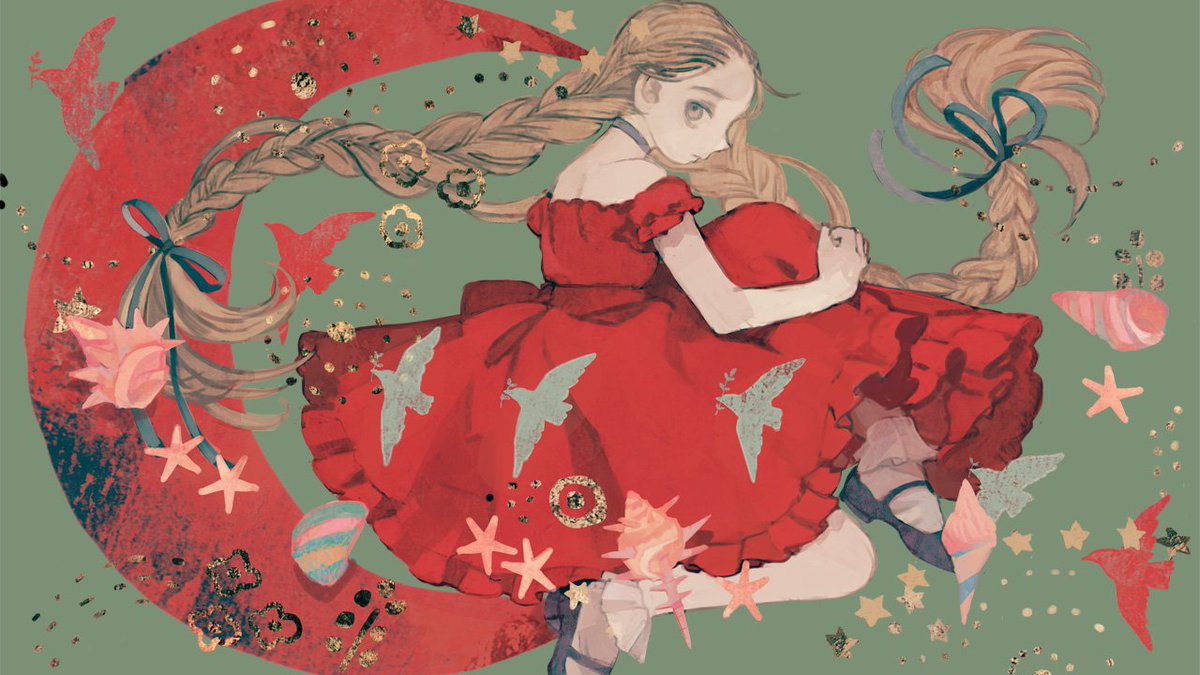 1girl dress braid solo red dress long hair twin braids  illustration images