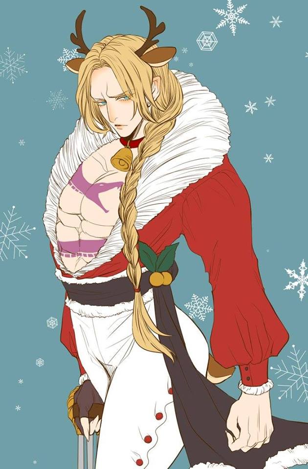 "Mm. Jolly? Merry Christmas? Nonsense! What it needs is beauty.. Perhaps this should suffice." The Spaniard spoke with now admiring his own reflection through his own costume throughout the festive season.