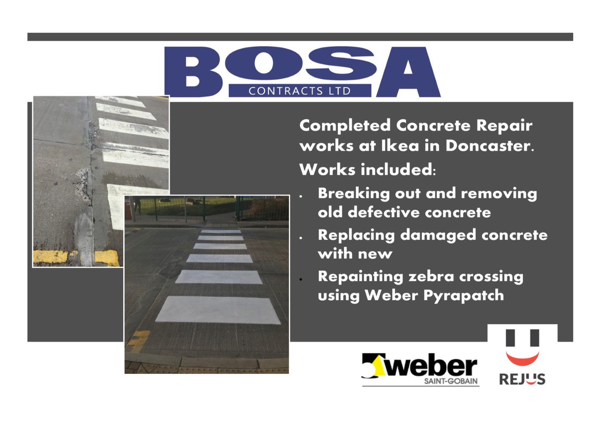 Concrete Repair works carried out at the Ikea depot in Doncaster using Weber Pyrapatch. #concreterepair #ikea #doncaster