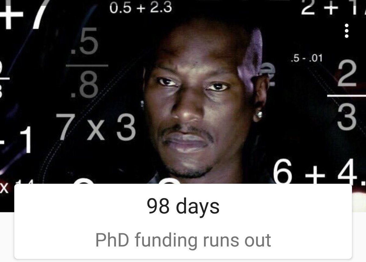 Okay so I cocked up the day counting since my first tweet was about ten days into the final year of funding.So we're at something like Day 267.98 paid days to write my thesis. Everything after this point will be off of my own £££.  #PhD365