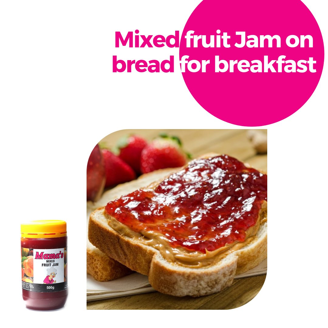 Mixed fruit Jam on bread for a delectable breakfast😋😋
#Mamasmixedfruitjam!
#mamasproducts #fruitjam #mamasjam #yummy #bread #breakfast #jam #afz