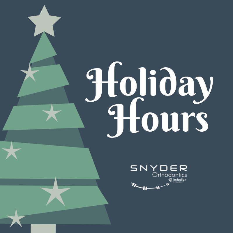 SnyderOrtho's tweet photo. We will be closed this holiday season from December 22nd through December 26th. We will also be closed New Year's Eve and New Year's Day! Happy Holidays! https://t.co/kWpl3X0w97