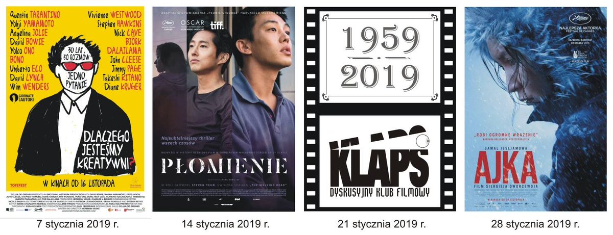 wdkrzeszow's tweet photo. #wdkrzeszow #dkfklaps #kino #film #cinema #movies #pokazfilmowy #rozpocznijtydzieńklapsem #kinorzeszów #kinowrzeszowie #wnowyrokzklapsem #klaps #styczeńwkinie #jubileusz #ajka #1959 #2019 #repertuar #program #zapraszamy #musiszbyc 😊 https://t.co/BgnmaMHEjd