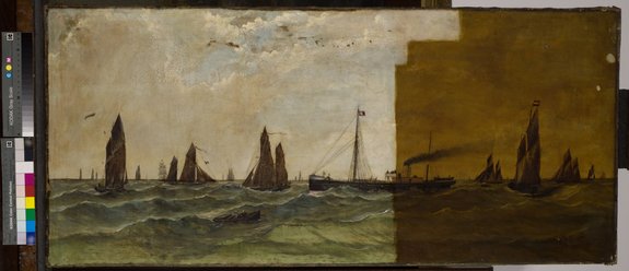 HullMaritime's tweet photo. Here's a sneak preview of some of the work which painting conservators @ckconservation have been carrying out on some of the pieces in our Maritime Museum collection. This has included removing discolouring and dirt, and fixing tears and flaking paint. #HullYMC @HLFYandH https://t.co/fNoR0jgyOc