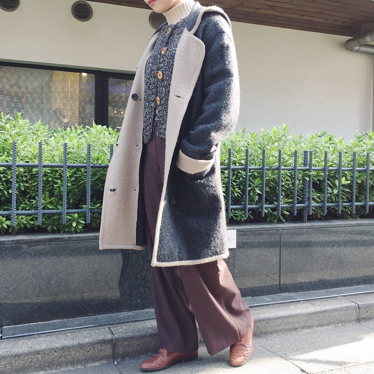 古着屋rainbow下北沢店 Staff Coordinate Wool Coat Cardigan 古着屋rainbow