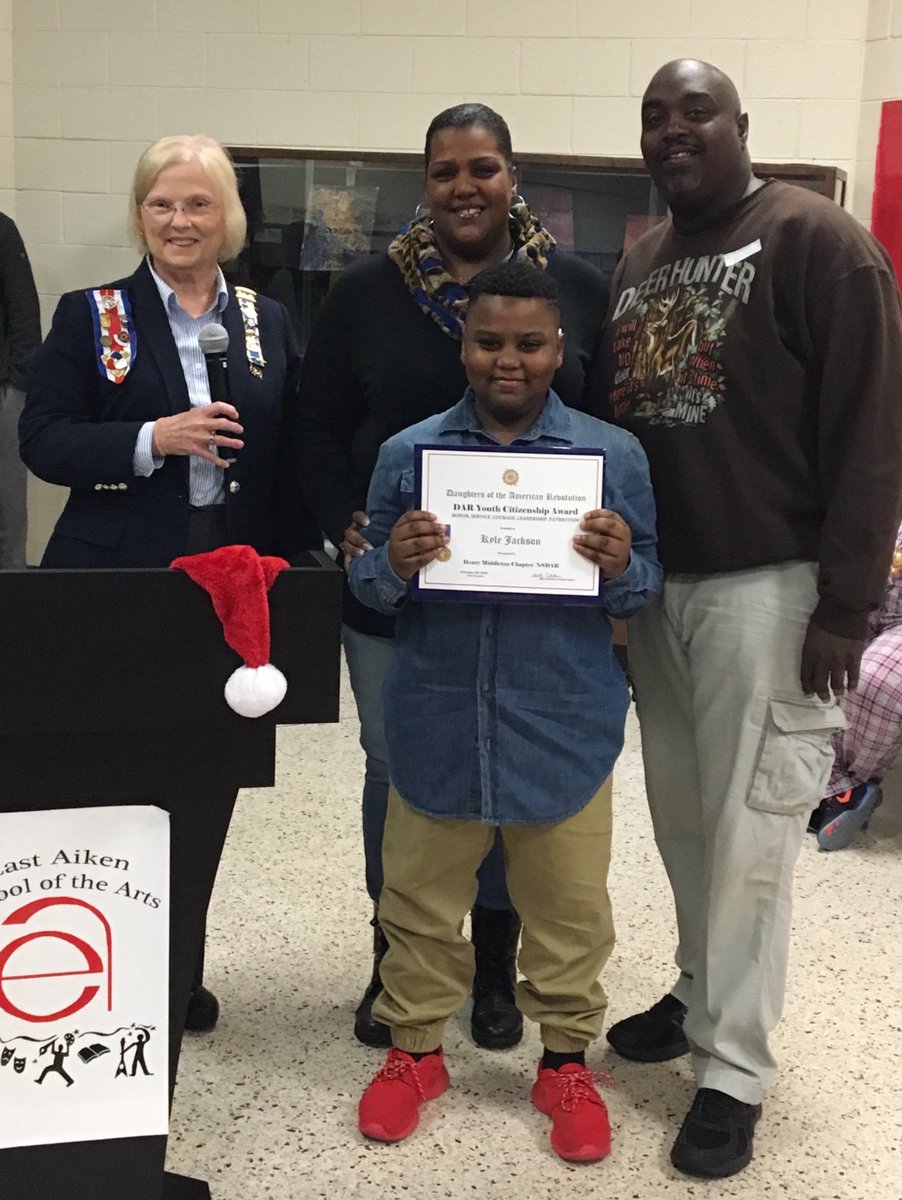 EastAiken's tweet photo. Congratulations Kyle for being named our DAR Youth Citizen for the month of December! Kyle demonstrated the character trait of generosity. We are so proud of you! #StudentOfCharacter #CharacterMatters https://t.co/tScJq98W8i