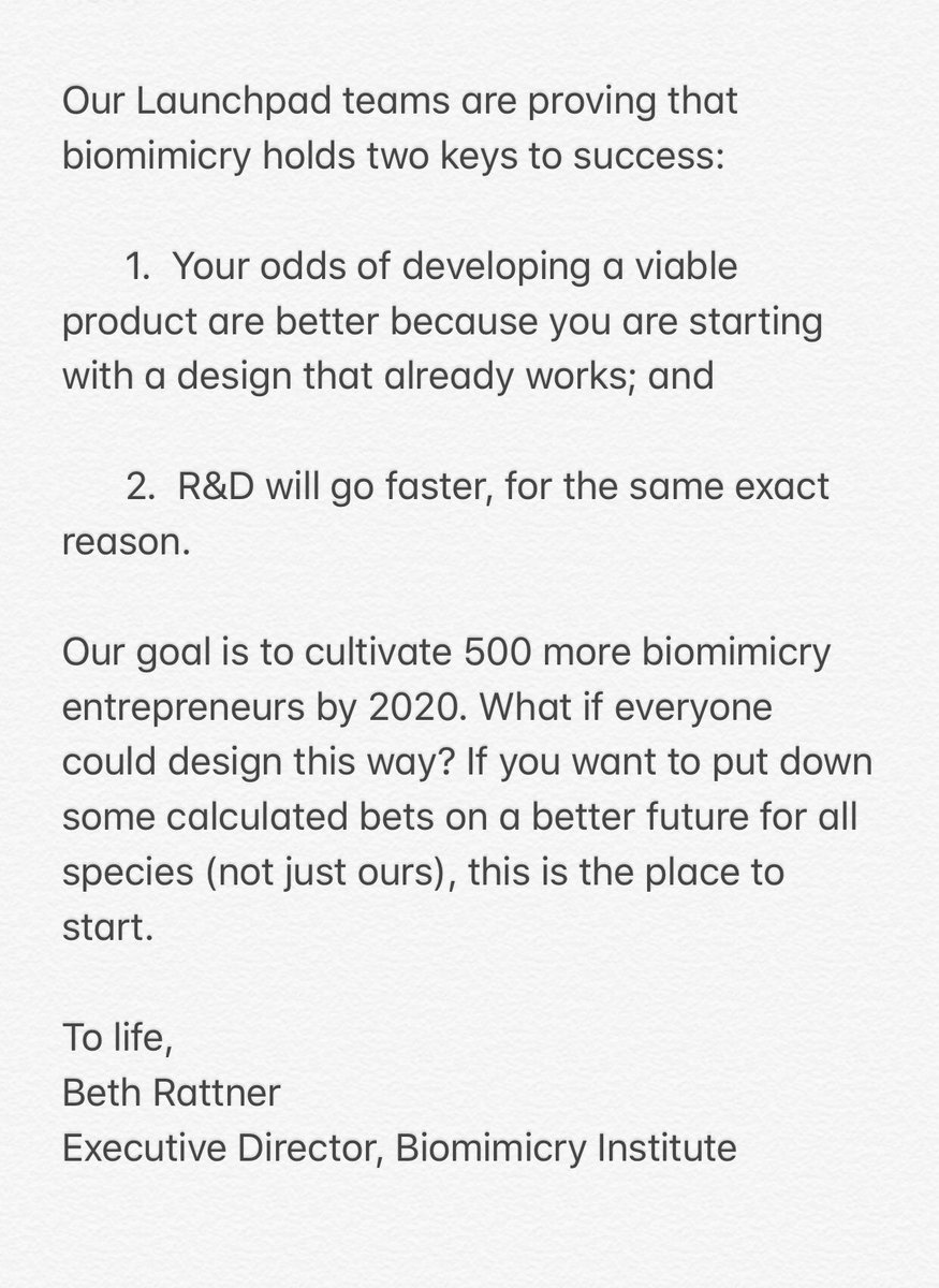 BiomimicryInst's tweet photo. Our goal is to cultivate 500 more #biomimicry #entrepreneurs by 2020. What if everyone could design this way?

Invest in innovators: https://t.co/QW8jnJaTAA 

#biomimicrylaunchpad #startups #climatesolutions https://t.co/vFviZuif3I