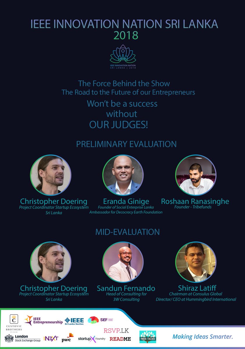 IEEEINSL's tweet photo. The whole competition became a smooth ride with the assistance of these personnel who invested their time and energy into the creativity of the Teams! Here you go with the list of our prestigious judges who accompanied us in this journey!
#IEEE #IEEEINSL ππ· https://t.co/mZQl3Op9MA