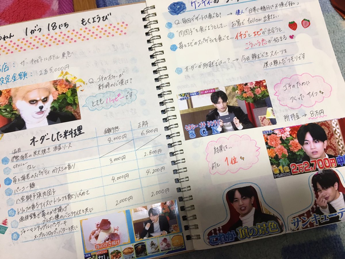 yasu818kento313's tweet photo. 健人くん、１位・残留おめでとう😭
ドキドキしながら見た3時間でした！！ゴチ19のスタートを１位で飾って、締めを１位で終わる､､､✨
さすが中島健人💡
１年間、健人くんのゴチの様子をノートに記録してましたが、ゴチ20も健人ノ��トを続けることが出来ます☺️☺️
改めて、おめでとう🎊
#ぐるナイ https://t.co/fnWQYBQEhN
