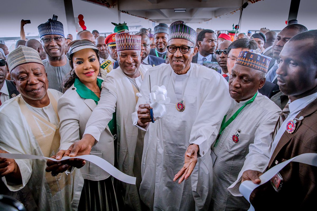 MBuhari's tweet photo. Our administration has a deliberate policy to close Nigeria’s significant infrastructural deficit. And so today I opened the new Nnamdi Azikiwe International Airport Terminal, the first Airport Terminal to be connected to a rail transport system in Nigeria, and in West Africa. https://t.co/WhyQ4zjjno