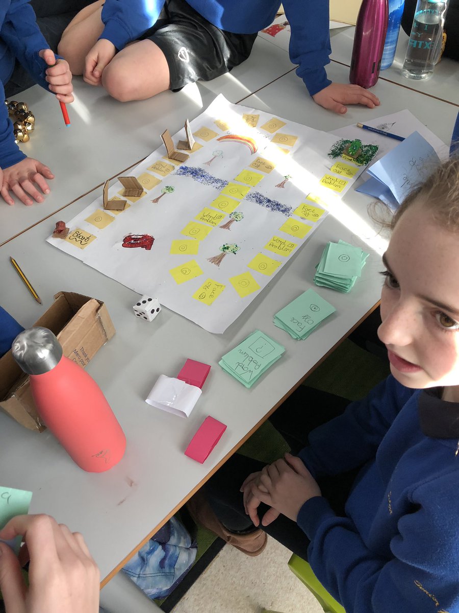 MissPerrett's tweet photo. To consolidate our understanding of division, P7 designed and created board games. They then shared their games with the other P7 class, who gave feedback. Great cross-curricular links too with literacy, art and technologies #maths #division #interdisciplinary @DunsPrimary https://t.co/E9M02EoL89