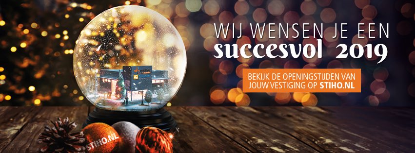 Fijne feestdagen en een succesvol 2019 gewenst. Ook in 2019 staan wij weer voor je klaar. En bestellen wanneer het jou uitkomt tijdens de vakantiedagen? Dat kan... via stiho.nl #Happyholidays
