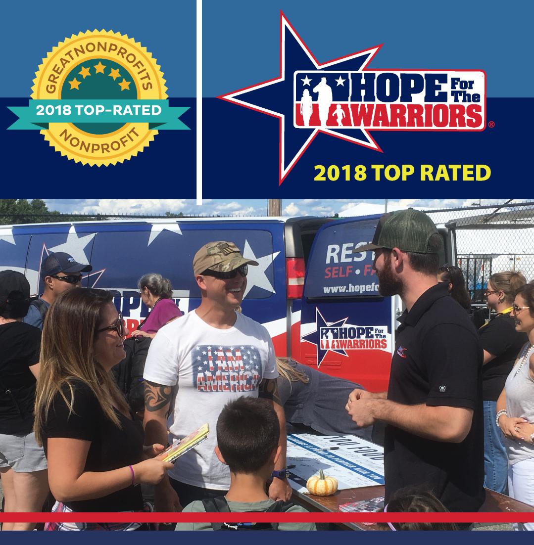 Hope4Warriors's tweet photo. You've helped us become a 2018 Top-Rated #nonprofit by GreatNonprofits! Continue your support of the military community this holiday season. Thank you for joining us in restoring self, family, and HOPE.#WeareHope https://t.co/21MdHYEpZN